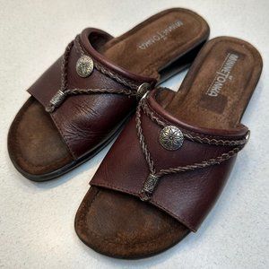 Minnetonka Silverthorne Slide Sandal Braided Leather Brown Women’s Size 6